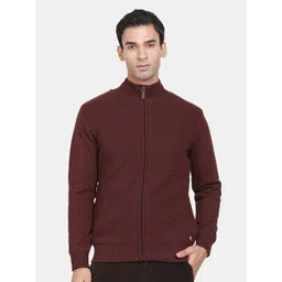 t-base Self Design Mock Collar Ribbed Hem Cotton Pullover Sweaters-picture-15