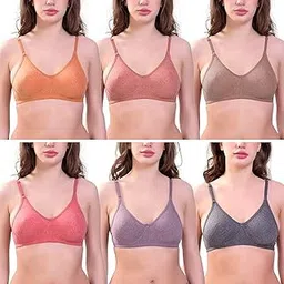 t4talk Women's Cotton Blend Non-Padded Non-Wired Regular Bra (Pack of 6)-picture-51