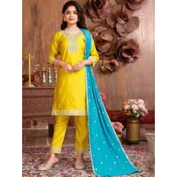 T4You Girls Ethnic Motifs Embroidered Regular Thread Work Kurta with Trousers & With Dupatta-picture-18