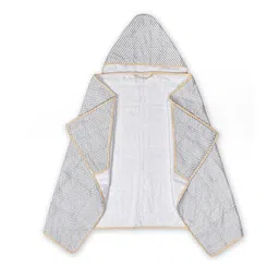 Taabartoli Hand Block Printed Hooded Towel for Kids Arrow Booti - Grey-picture-15