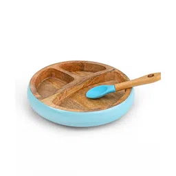 Taabartoli Wooden Round Plate with Silicone Suction and Spoon - Blue-picture-27