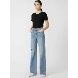 TAANI Women Regular Fit High-Rise Mildly Distressed Light Fade Stretchable Jeans-picture-25