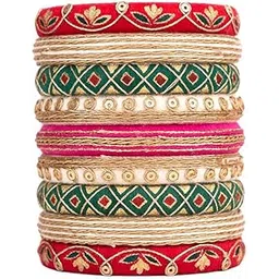 taasha craft Janki multicolour traditional golden work small set of bangles for karwachauth (9 Bangles)-picture-39