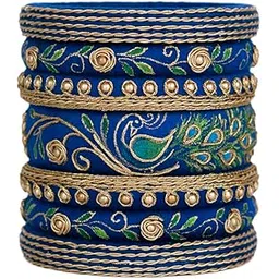 taasha craft Mayuri peacock royal blue bangles, Handcrafted Cotton Thread Bangle Set for Women & Girls (7 Bangles)-picture-13