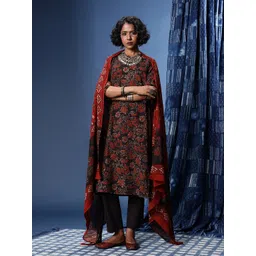 Taavi Ajrakh Floral Printed Kurta With Trousers & With Dupatta-picture-41