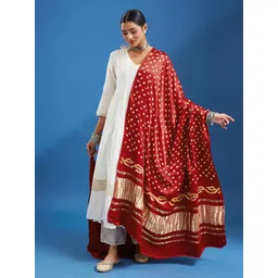 Taavi Bandhani Printed Zari Work Pure Gajji Silk Dupatta-picture-39