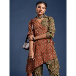 Taavi Block Print Ethnic Motifs Printed Pure Cotton Angrakha Tunic with Trousers-picture-41
