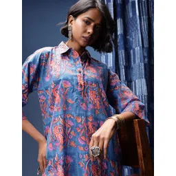 Taavi Ethnic Motifs Printed Sanganeri Pure Cotton Kurta with Trousers-picture-22
