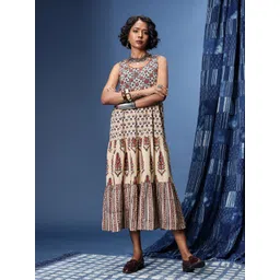 Taavi Floral Printed Gathered or Pleated Bagru A-Line Ethnic Dresses-picture-41