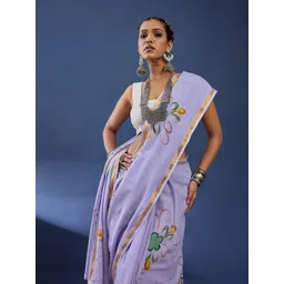 Taavi Floral Printed Pure Cotton Block Print Saree-picture-35