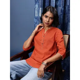 Taavi Geometric Embroidered Pure Cotton Sanganeri Kurti-picture-36
