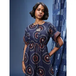 Taavi Geometric Printed Pure Cotton A-Line Ajrakh Ethnic Dress-picture-30