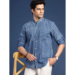 Taavi Men Comfort Indigo Hand Block Printed Pure Cotton Casual Shirt-picture-19