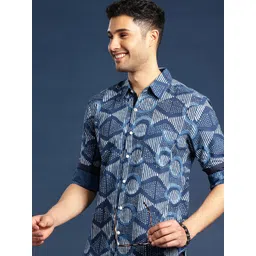 Taavi Men Comfort Indigo Hand Block Printed Pure Cotton Casual Shirt-picture-16