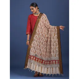 Taavi Paisley Kalamkari Printed Zari Pure Cotton Dupatta-picture-25