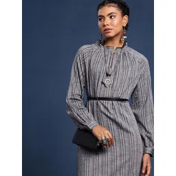 Taavi Striped Raglan Sleeves Pure Cotton Woven Legacy A-Line Dress-picture-16