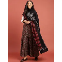 Taavi Women Black & Red Hand Block Print Pure Cotton Dupatta-picture-32