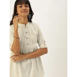 Taavi Women Cream-Coloured Woven Legacy A-Line Sustainable Top with Roll-Up Sleeves-image-39