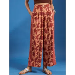 Taavi Women Ethnic Motifs Handblock Printed High-Rise Loose Fit Pure Cotton Trousers-picture-15