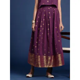 Taavi Women Ethnic Motifs Printed Pleated A-Line Woven Legacy Skirt-picture-14