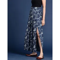 Taavi Women Ethnic Motifs Printed Pure Cotton Indigo Maxi Skirt-picture-11