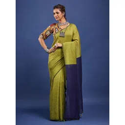 Taavi Women Woven Legacy Colourblocked Pure Cotton Saree With Pom Pom Details-image-28