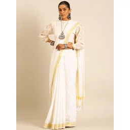 Taavi Women Woven Legacy Zari Saree With Pom Pom Details-image-25