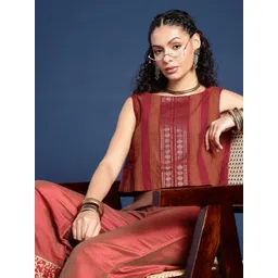 Taavi Woven Festive Striped with Ethnic Motifs Detailing Pure Cotton Top-picture-26