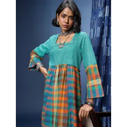 Taavi Woven Legacy Checked Pure Cotton A-Line Dress-image-14