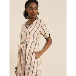 Taavi Woven Legacy Checked V-Neck Wrap Ethnic Dress Comes With A Belt-image-11
