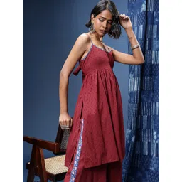 Taavi Woven Legacy Gathered Tie Ups Dobby A-Line Kurta With Palazzos-picture-13