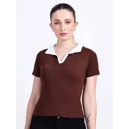 TABADTOD Shirt Collar Fitted Crop Top-picture-26