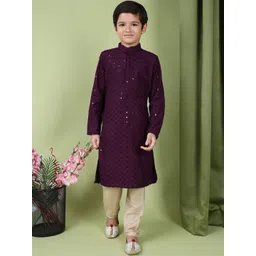 TABARD Boys Embroidered Regular Sequinned Pure Cotton Kurta with Trousers-picture-27
