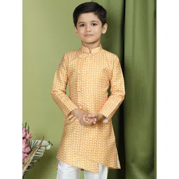 TABARD Boys Ethnic Motif Printed Mandarin Collar Asymmetric Hem Pure Cotton Straight Kurta-picture-19