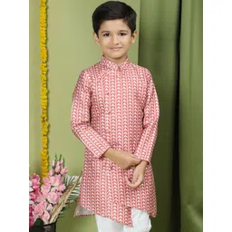 TABARD Boys Ethnic Motifs Printed Mandarin Collar Angrakha Asymmetric Cotton Kurta-picture-19