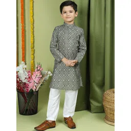 TABARD Boys Ethnic Motifs Printed Regular Pure Cotton Kurta with Churidar-picture-27