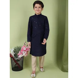 TABARD Boys Floral Embroidered Sequinned Pure Cotton Straight Kurta-picture-39