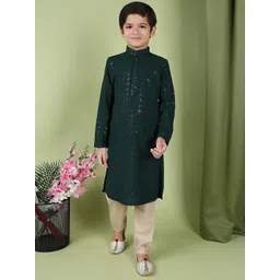 TABARD Boys Floral Embroidered Thread Work Sequinned Mandarin Collar Cotton Kurta-picture-56