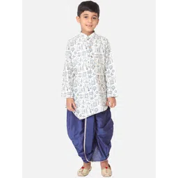 TABARD Boys White Ethnic Motifs Printed Pure Cotton Kurta with Dhoti Pants-picture-11