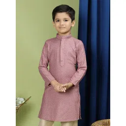 TABARD Cotton Full Sleeve Regular Fit Chikankari Embroidery Purple Kurta For Kids-picture-27
