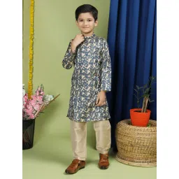 TABARD Kids Beige & Blue Printed Full Sleeves Kurta with Pyjamas-picture-27