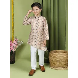 TABARD Kids Beige & White Printed Full Sleeves Kurta with Pyjamas-picture-14