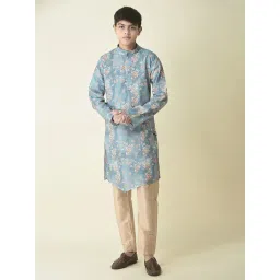TABARD Kids Blue & Beige Floral Print Full Sleeves Kurta with Churidar-image-31