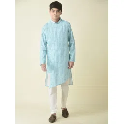 TABARD Kids Blue & White Printed Full Sleeves Kurta with Churidar-image-28