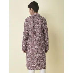 TABARD Kids Brown Printed Full Sleeves Kurta image 2
