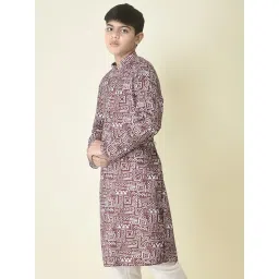 TABARD Kids Brown Printed Full Sleeves Kurta image 4