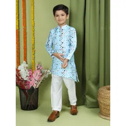 TABARD Kids Light Blue & white Printed Full Sleeves Kurta with Pyjamas-picture-46