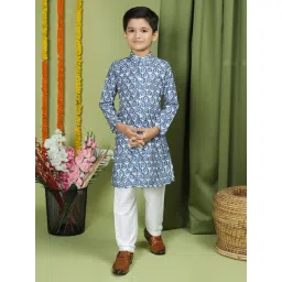 TABARD Kids Light Blue & White Printed Full Sleeves Kurta with Pyjamas-image-49