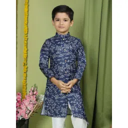 TABARD Kids Navy Printed Full Sleeves Kurta-picture-11