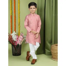 TABARD Kids Red & White Printed Full Sleeves Kurta with Pyjamas-picture-41